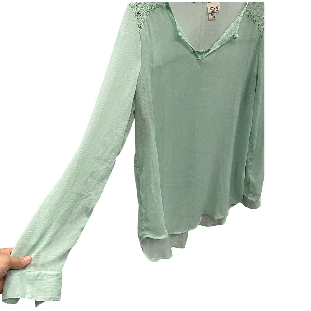 Mossimo Mint Green Lace Shoulder Roll Tab Sleeve Sheer Blouse XL - Picture 5 of 7